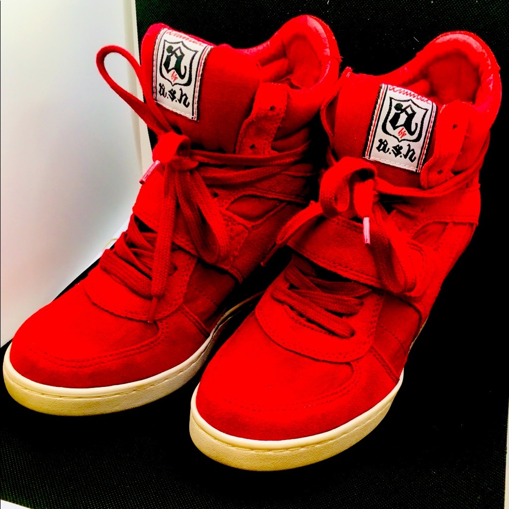 ASH BODY HIGHTOP SNEAKERS IN RED SUADE AND LEATHER